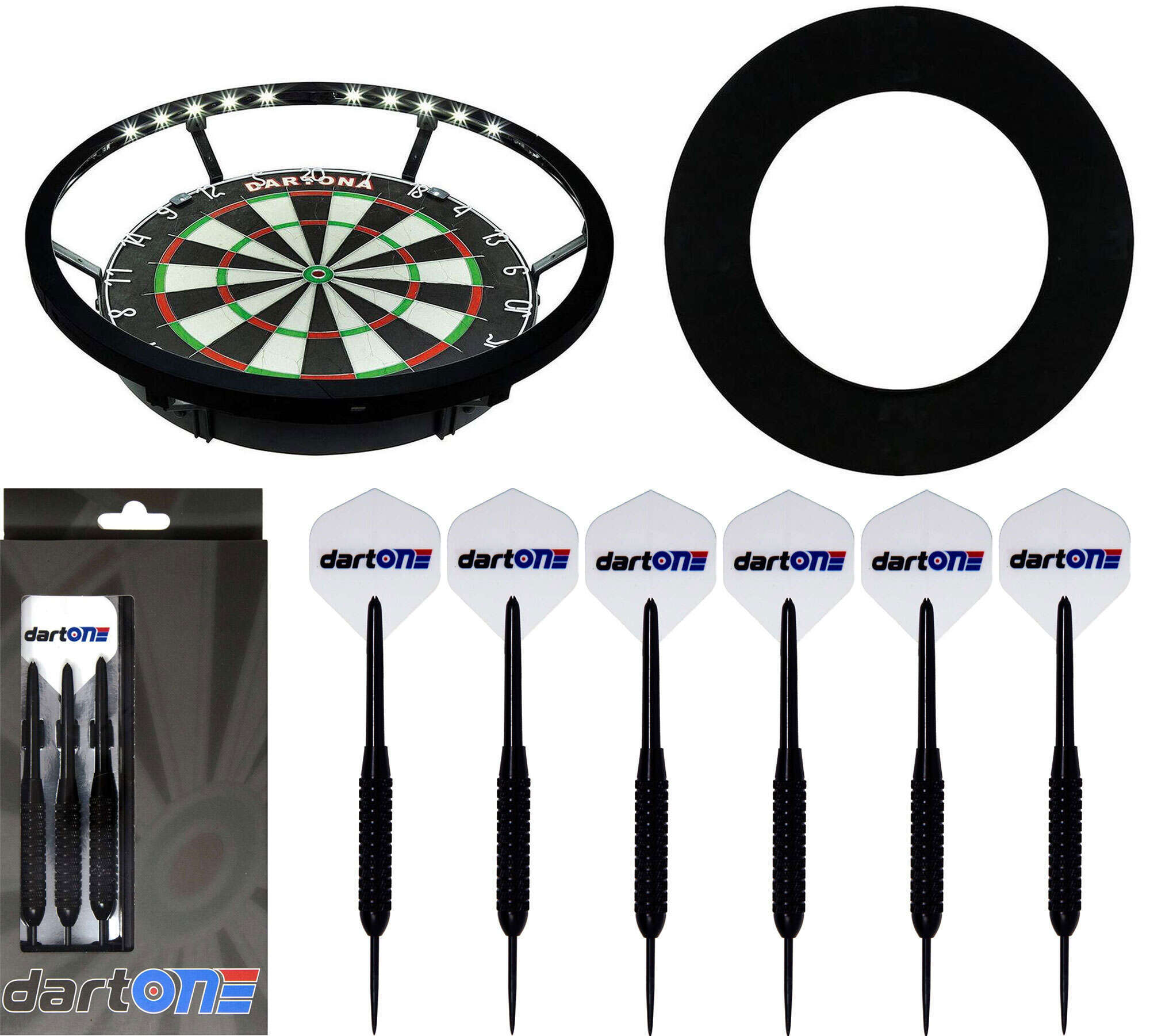 Dartset inkl. LED Leuchtring und 2 Sätze Dartone Steeldarts-1